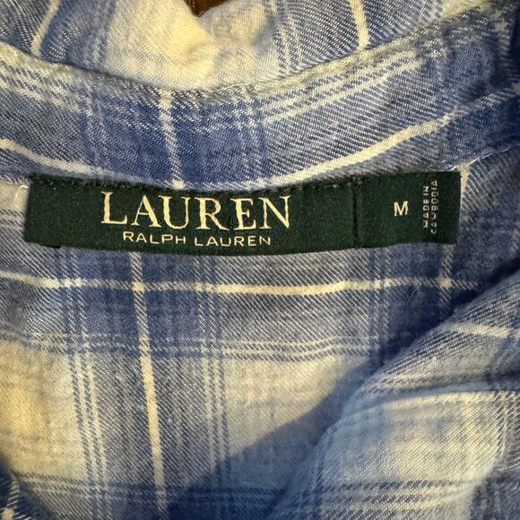 Lauren Ralph Lauren Blue Gingham Plaid Button Up Tunic with Ruffle Hem Size M - Picture 3 of 5